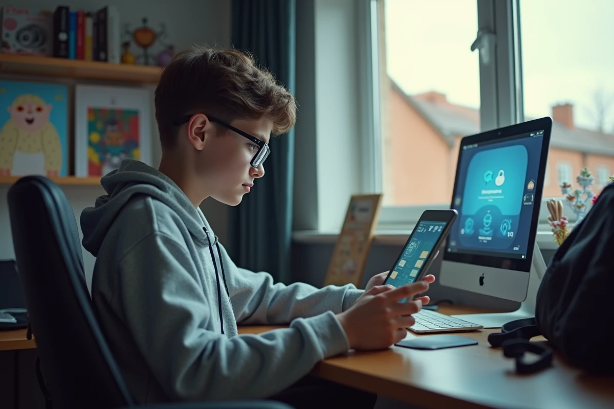 Adolescent utilisant une tablette pour accéder au portail scolaire