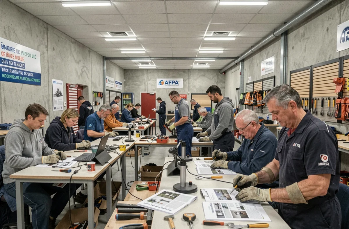 Stagiaires en formation professionnelle dans un atelier de l'AFPA du Havre