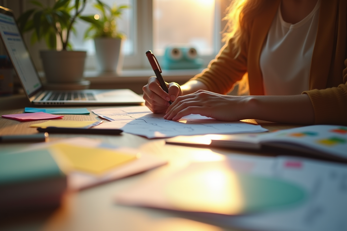 Personne travaillant efficacement dans un bureau à domicile organisé