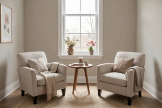 Cabinet de psychothérapie calme avec deux fauteuils