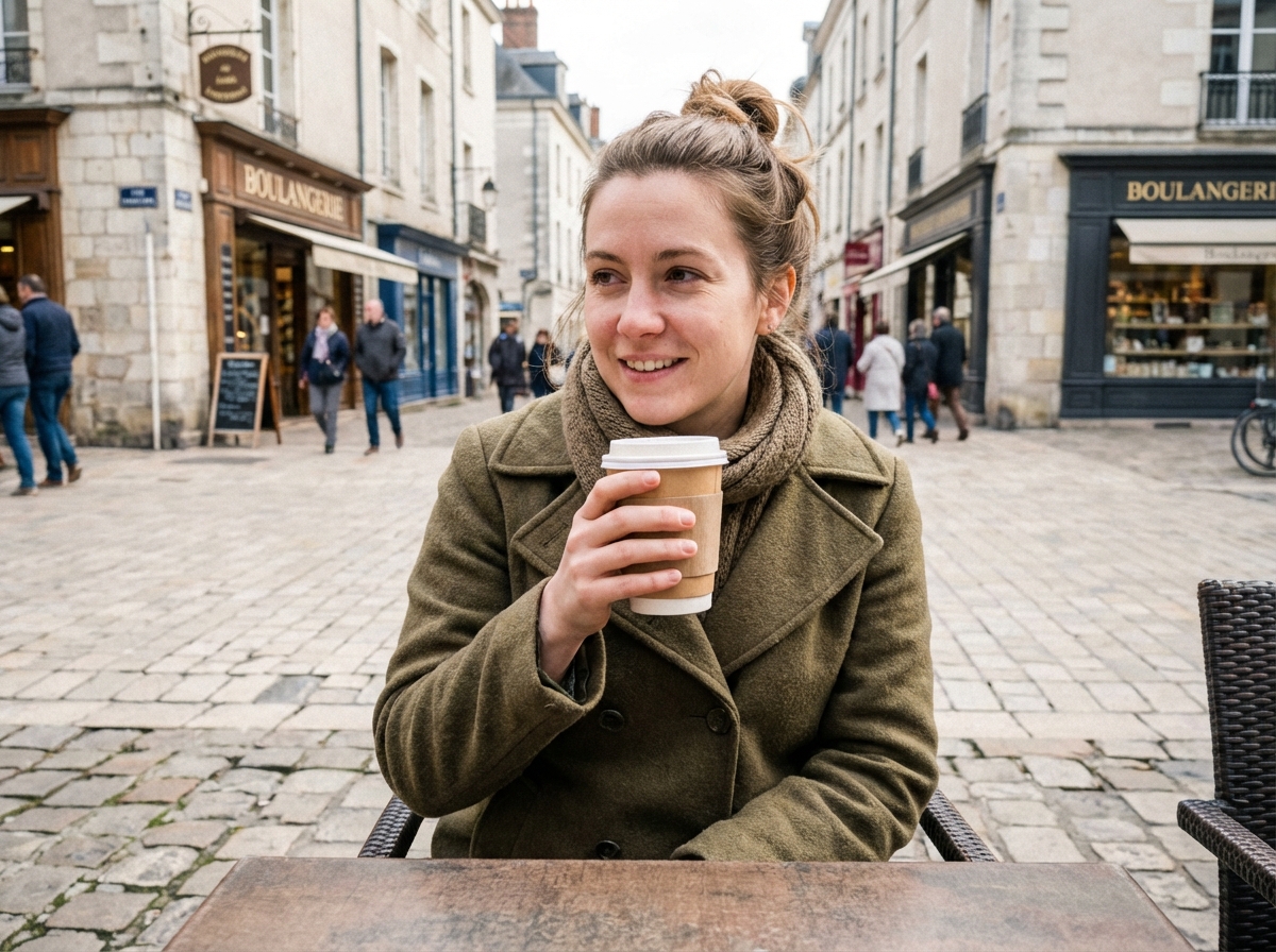 Jeune femme assise au café dans la place de Vendôme