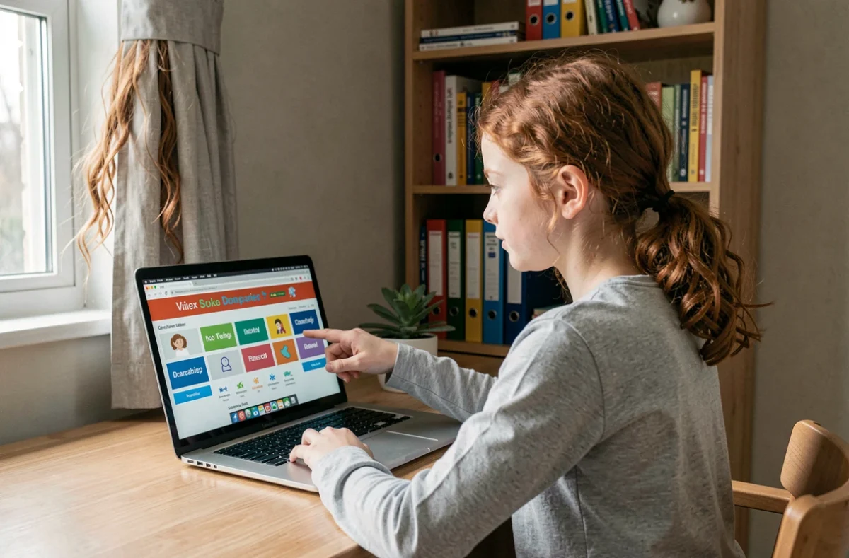 Jeune collégienne en difficulté de lecture travaillant sur l'ENT77 depuis son domicile avec des outils d'accessibilité