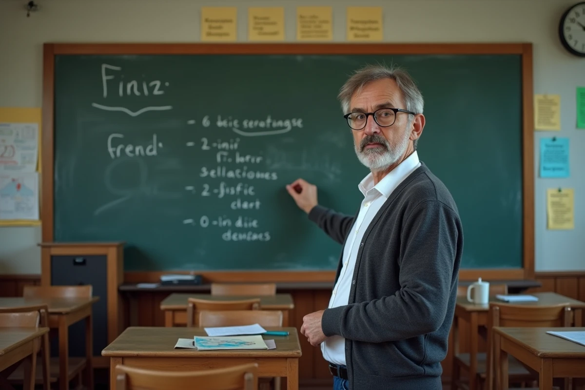Professeur expliquant la conjugaison des verbes fran&ccedil;ais en classe