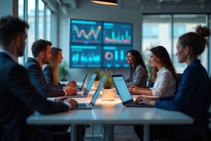 Groupe de personnes collaborant dans un espace de travail professionnel