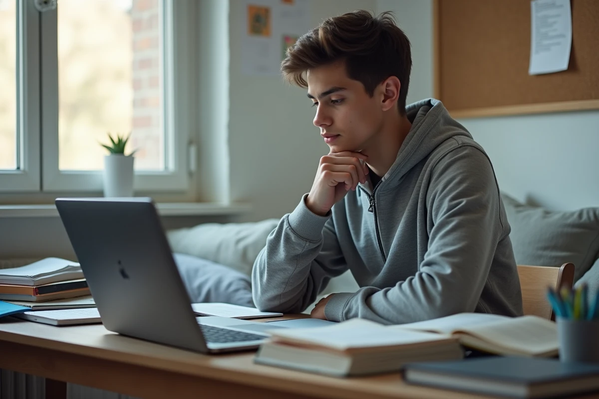 Étudiant masculin tentant de se connecter à l'ENT Unice depuis son appartement avec un problème de chargement
