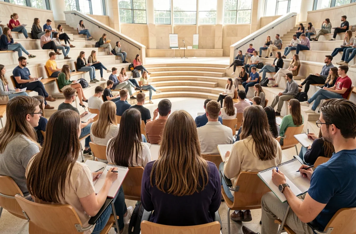 Étudiants en psychologie en cours dans un amphithéâtre universitaire