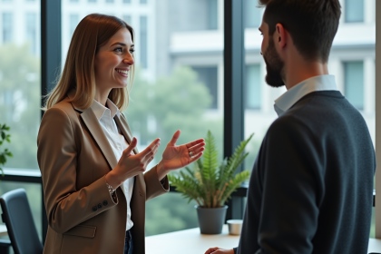 Femme professionnelle en discussion dans un bureau moderne