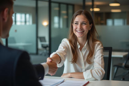 Femme souriante lors d'un entretien d'embauche