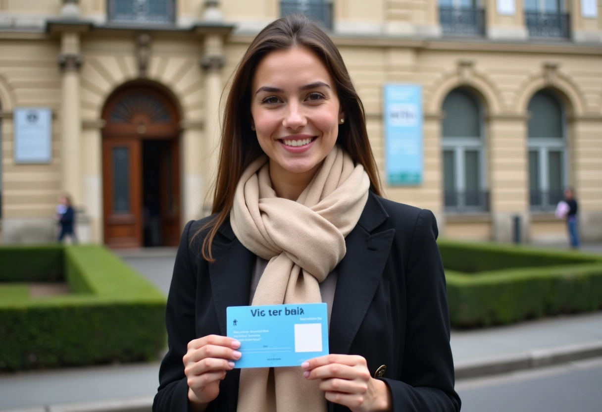 Jeune femme tenant sa carte VTC BVTC devant l
