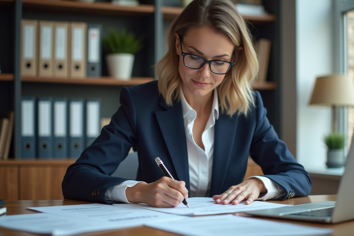 Femme professionnelle remplissant un formulaire au bureau