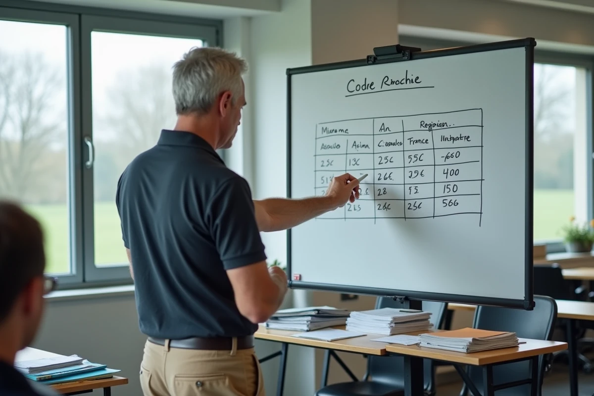 Formateur ACACED présentant un tableau comparatif des prix par région lors d'une session de formation