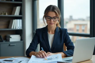 Formatrice ACACED comparant les tarifs de formation par région sur une carte de France et des documents imprimés