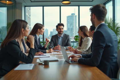 Jeunes professionnels en brainstorming dans un bureau moderne