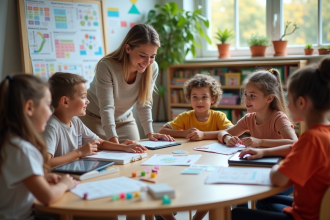 Enfants d école primaire en classe avec enseignant