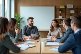 Groupe divers en formation en salle moderne