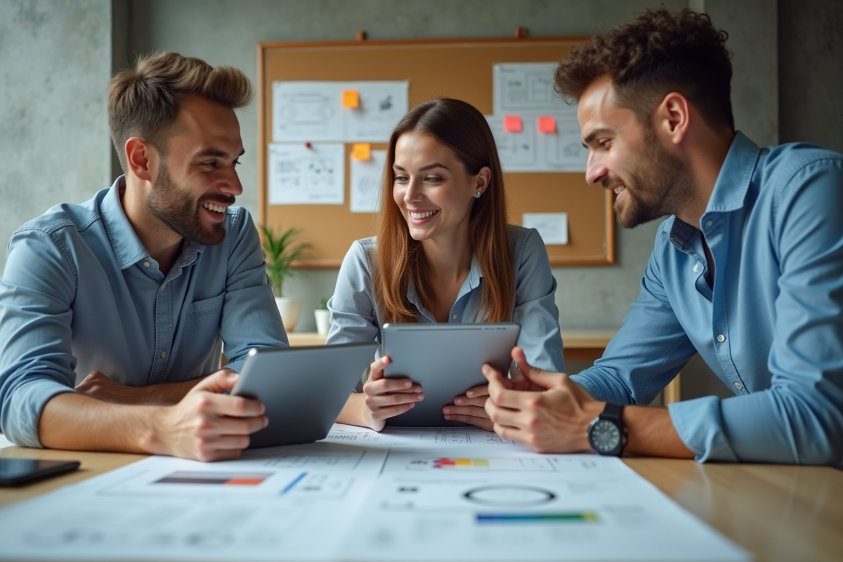 Groupe de collègues discutant autour d