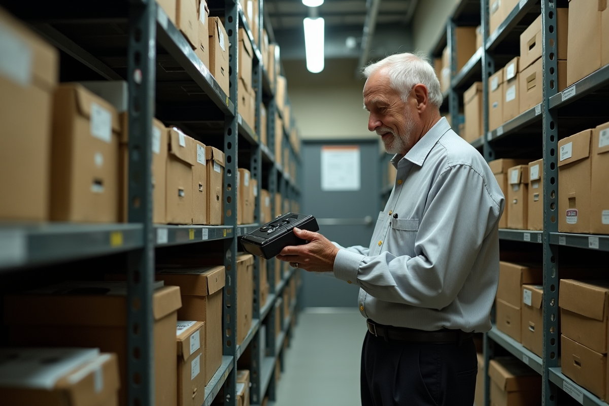 Homme âgé examinant une bobine magnétique dans un espace d