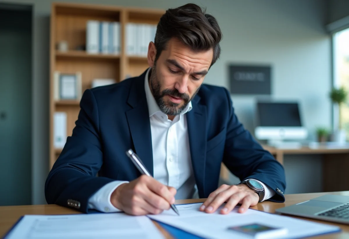 Homme d'âge moyen remplissant formulaire de renouvellement VTC