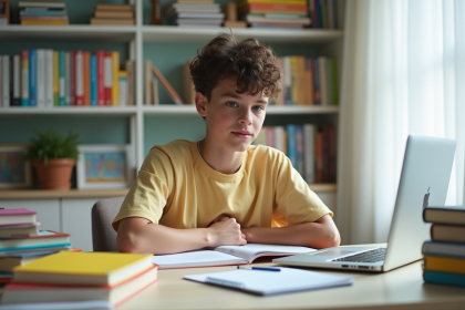 Jeune adulte concentré à son bureau organisé pour étudier