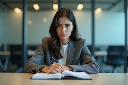 Jeune femme au bureau avec souci et distraction