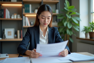 Jeune femme en formation dans un bureau lumineux