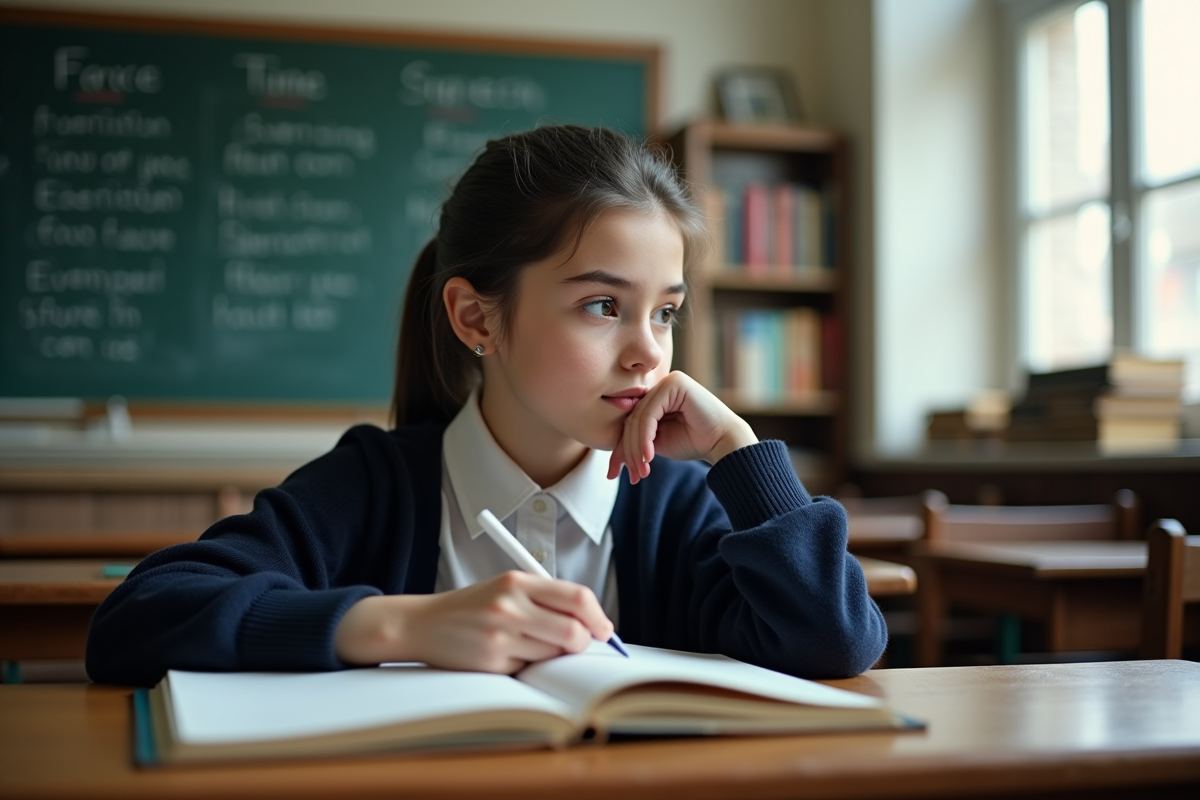Jeune fille concentrée en lecture de littérature française