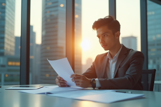 Jeune professionnel confiant dans un bureau lumineux