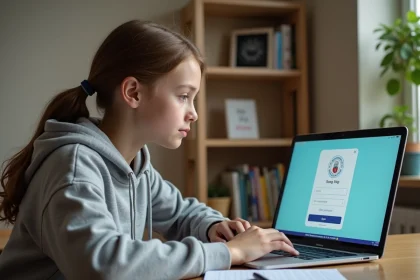 Lycéenne connectée à l'espace numérique Entsomme depuis son bureau à la maison
