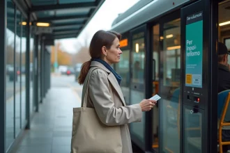 Femme utilisant un titre de transport sans contact pour monter dans un bus NÉO Yvelines modernisé en 2026