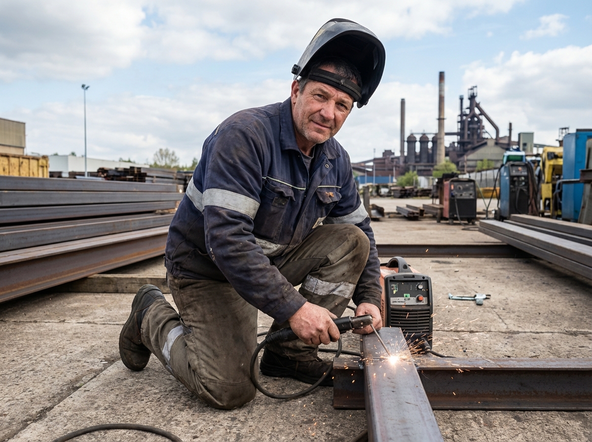 Ouvrier industriel utilisant une machine &agrave; Sarreguemines