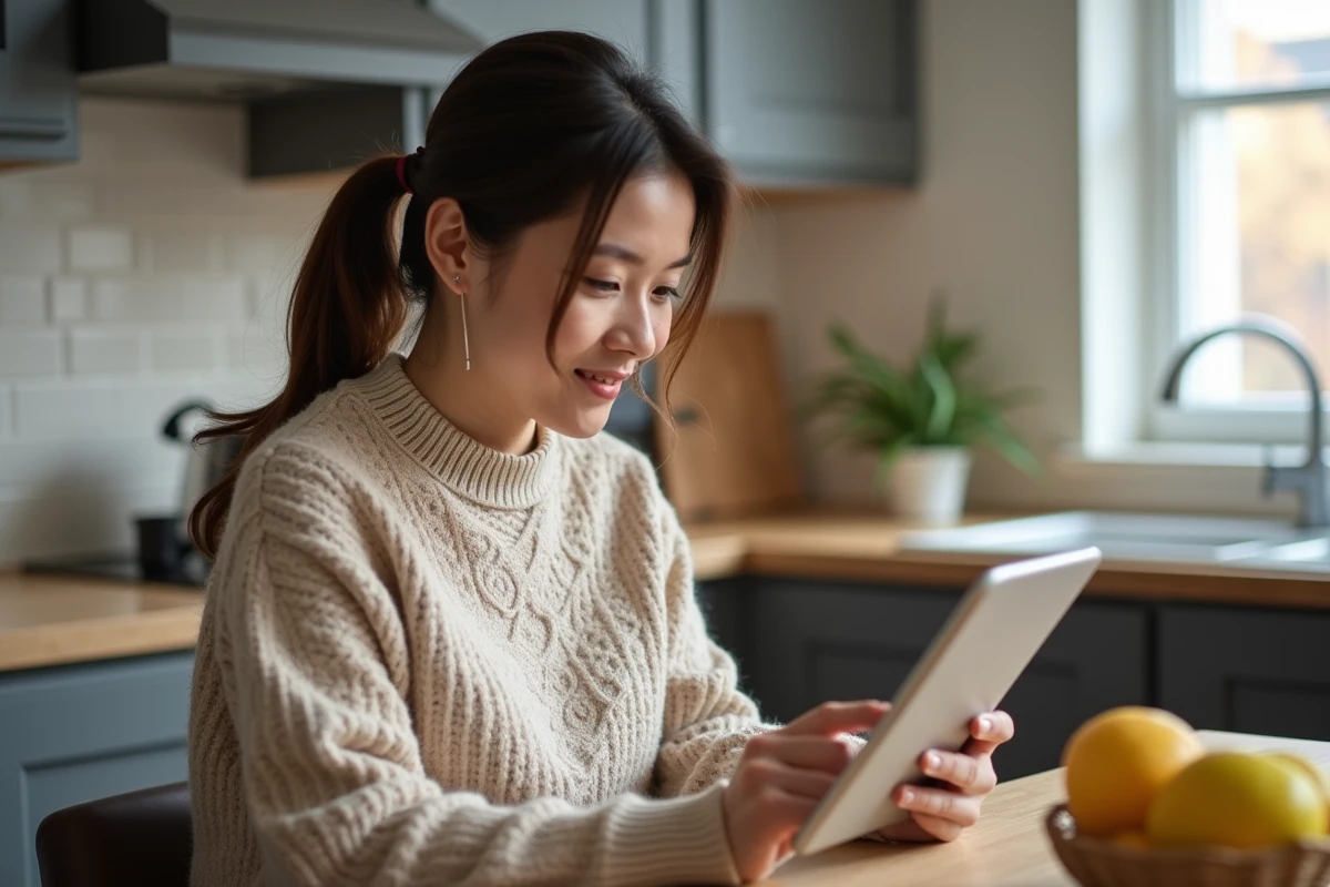 Parent consultant les messages et le suivi de vie scolaire de son enfant sur une application scolaire numérique depuis une tablette