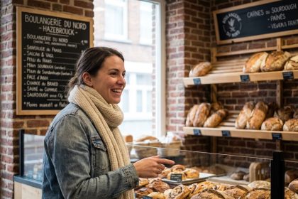 Jeune femme souriante dans une boulangerie moderne à Hazebrouck