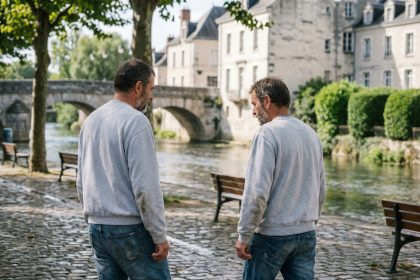 Homme marcheur au bord de la rivière à Vendôme