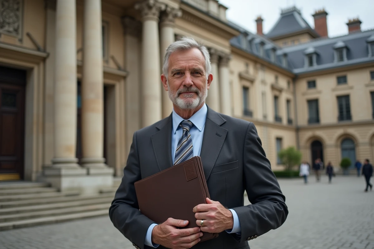 Recteur d'acad&eacute;mie devant la fa&ccedil;ade n&eacute;oclassique d'un &eacute;tablissement universitaire de Clermont-Ferrand